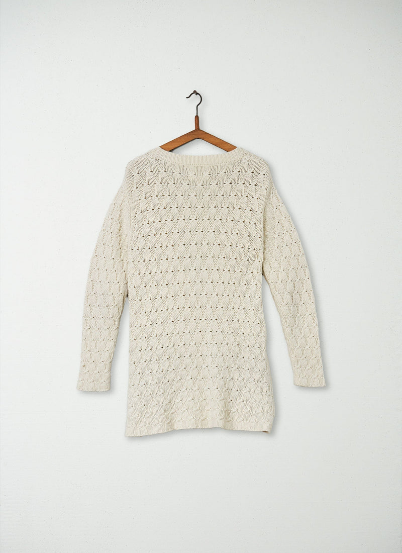Reworn Aran Cardigan Size 8 (048) | Cream
