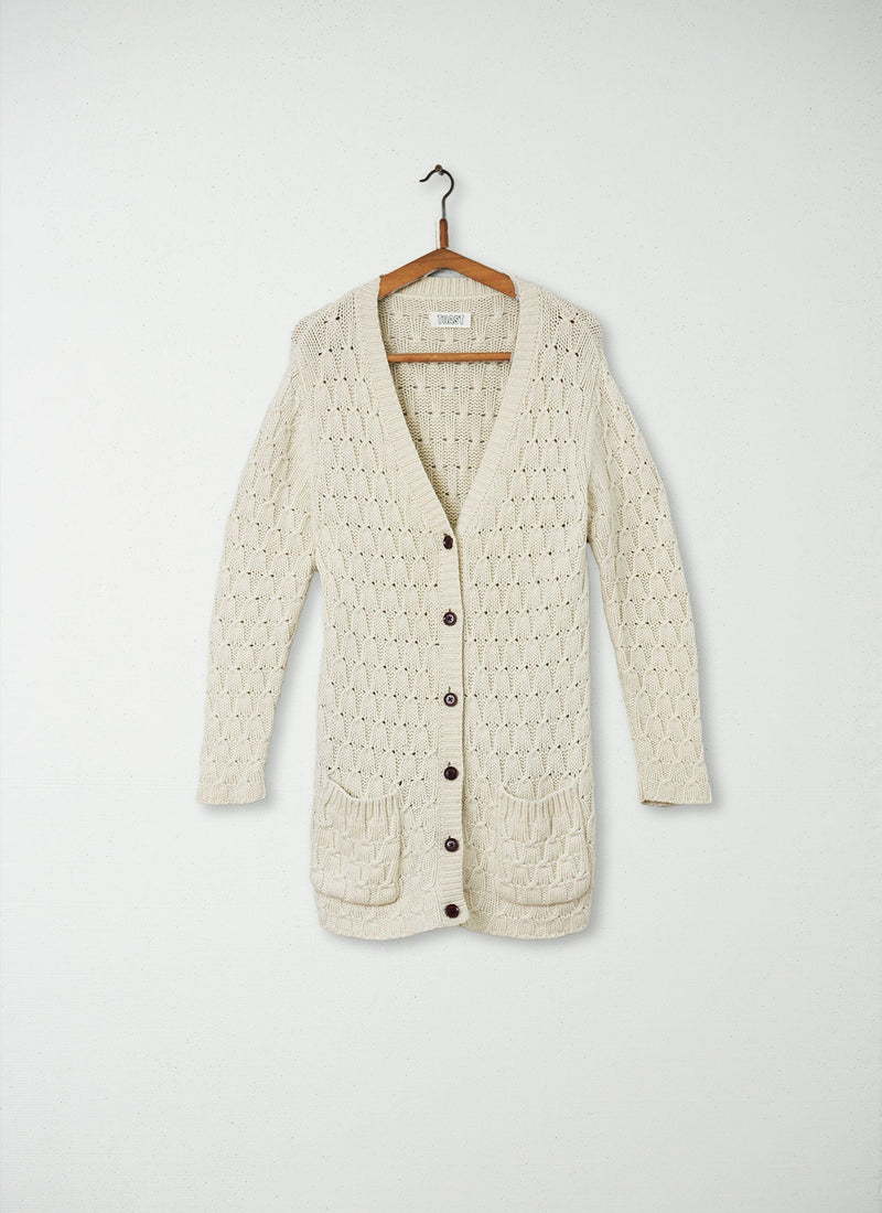 Reworn Aran Cardigan Size 8 (048) | Cream