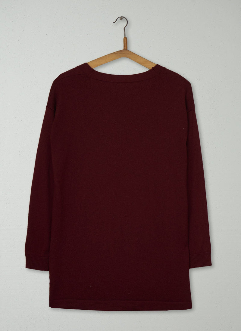 Reworn Long Merino Cardigan Size 12 (773) | Burgundy