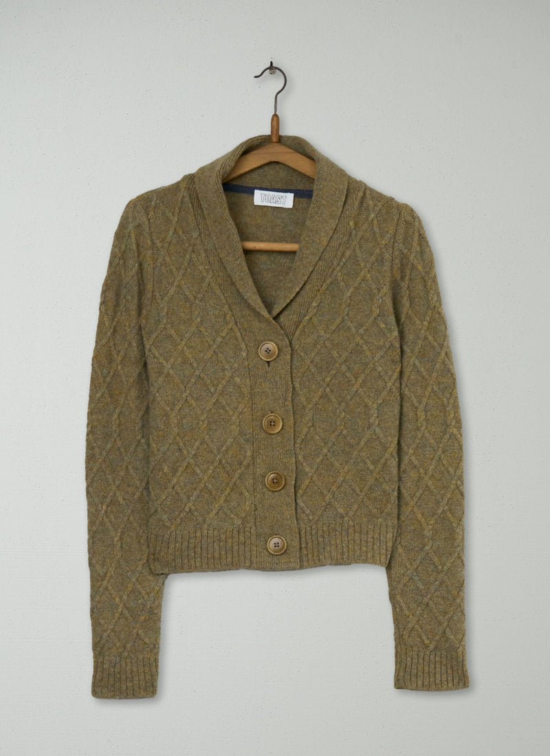 Reworn Shetland Cable Cardigan Size 8 (358) | Multi