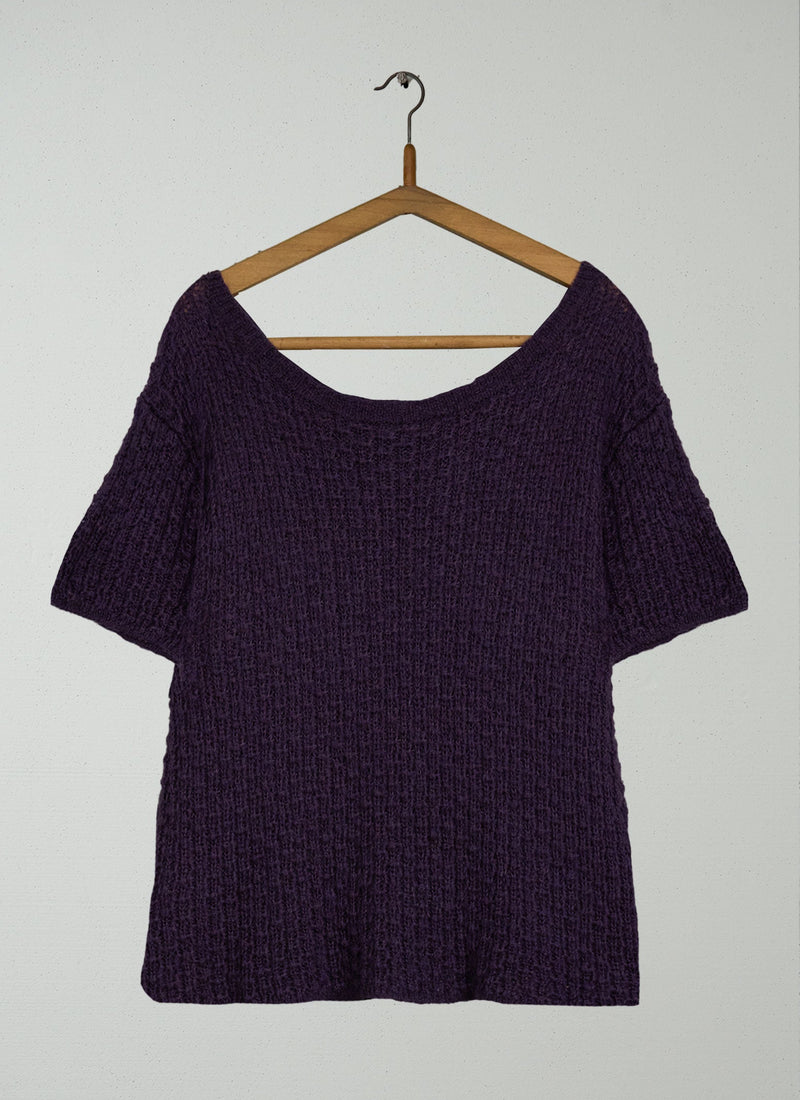 Reworn Short Sleeve Pullover Size 14 (532) | Aubergine