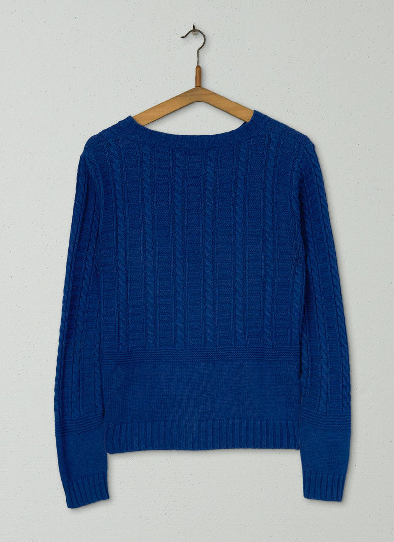 Reworn Guernsey Cable Cardigan Size S (351) | Blue