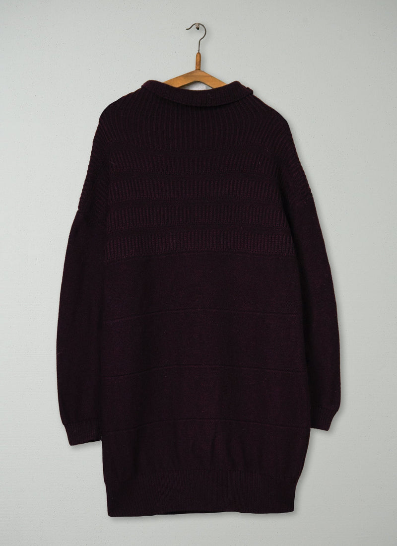 Reworn Merino Textured Tunic Knit Size L (586) | Aubergine