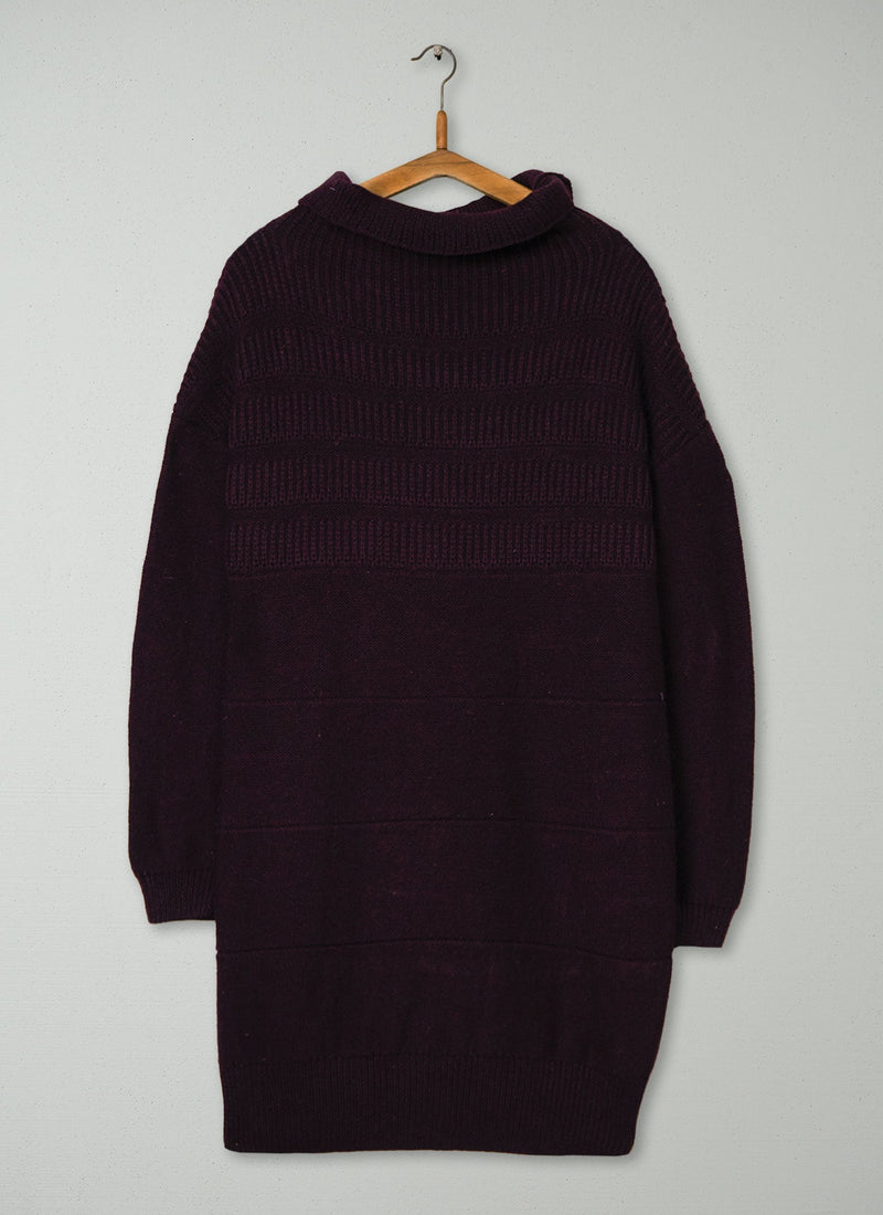 Reworn Merino Textured Tunic Knit Size L (586) | Aubergine