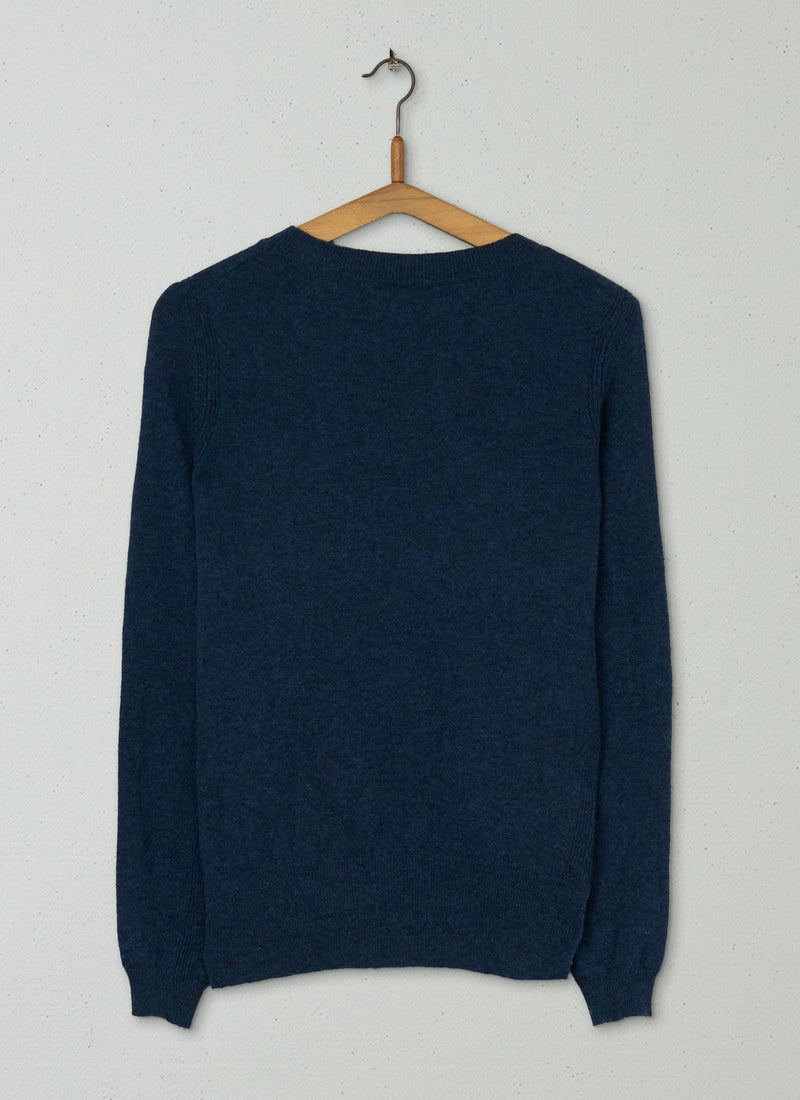 Reworn Lambswool Neat Pullover Size S (353) | Navy