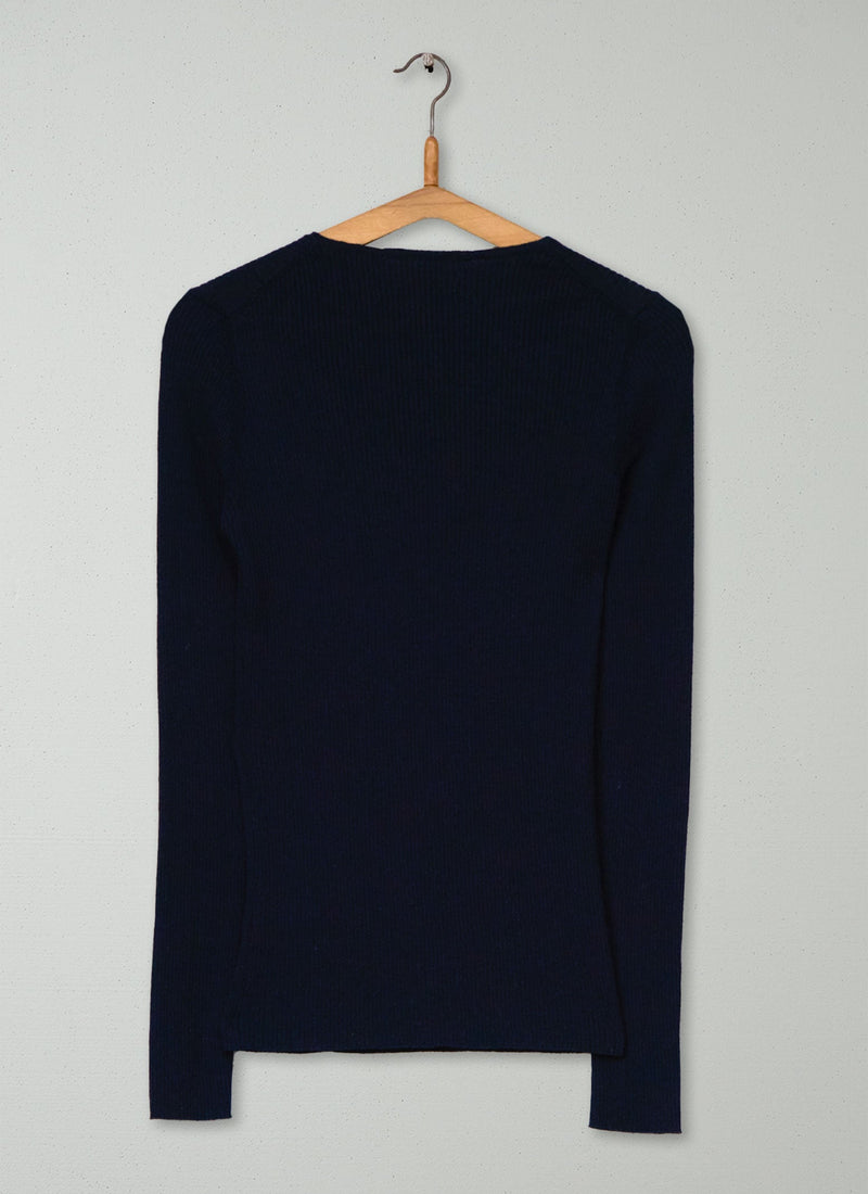 Reworn Ribbed Merino Sweater Size S (577) | Dark Navy