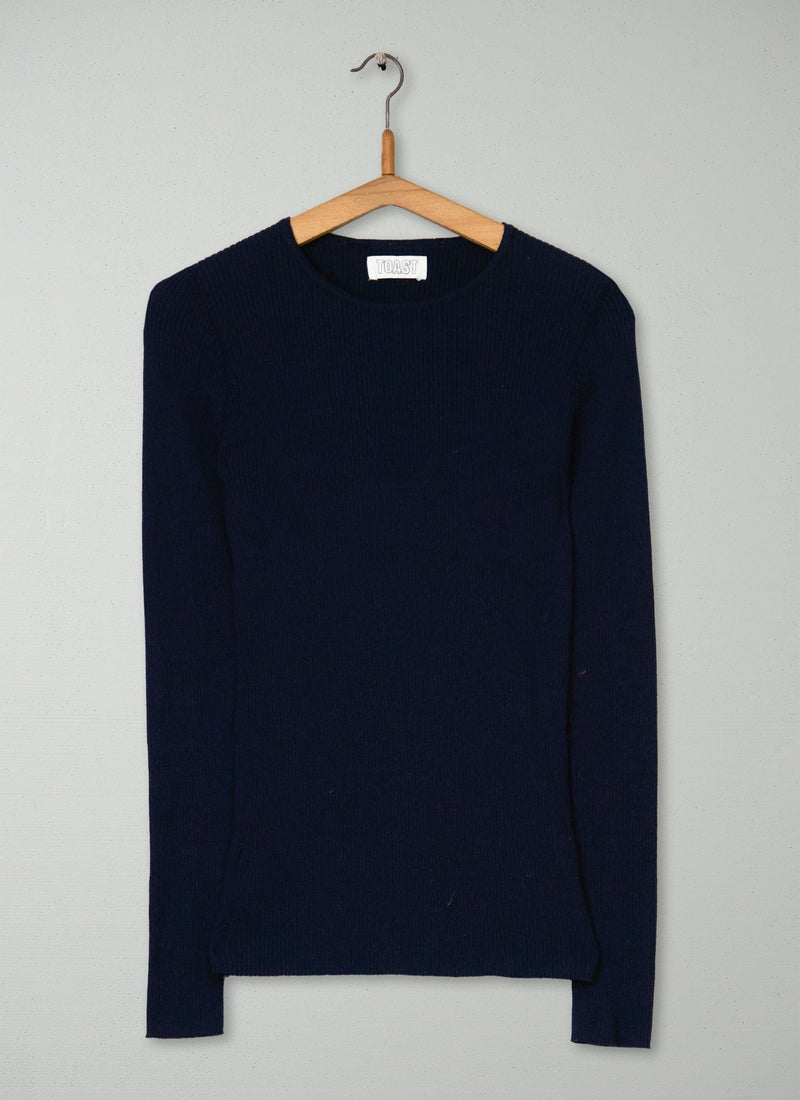 Reworn Ribbed Merino Sweater Size S (577) | Dark Navy