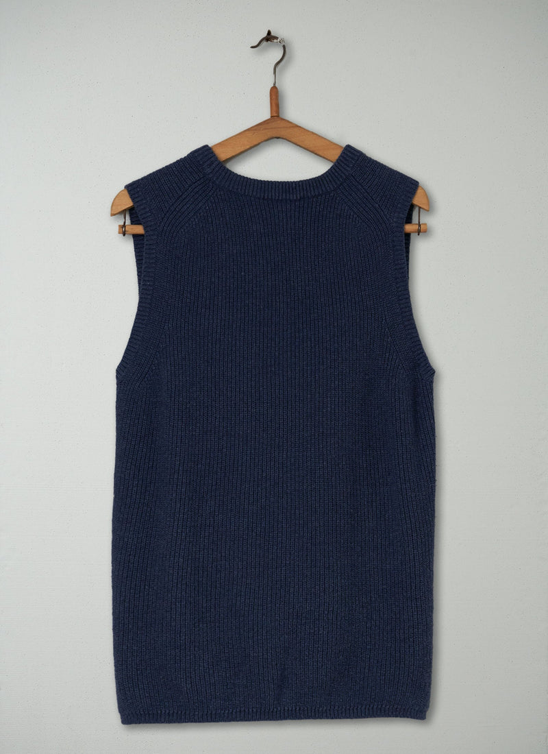 Reworn Fisherman Rib Wool Cotton Tank Size L (145) | Navy