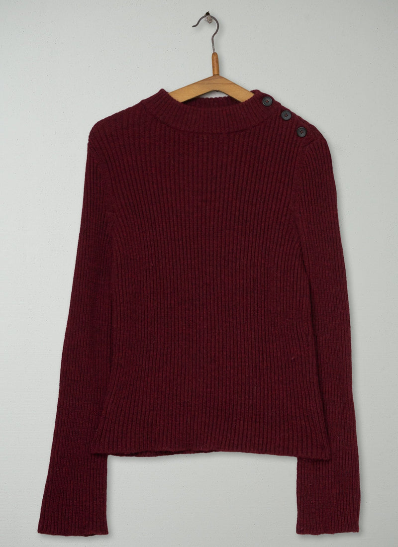 Reworn Button Shoulder Wool Sweater Size M (770) | Red