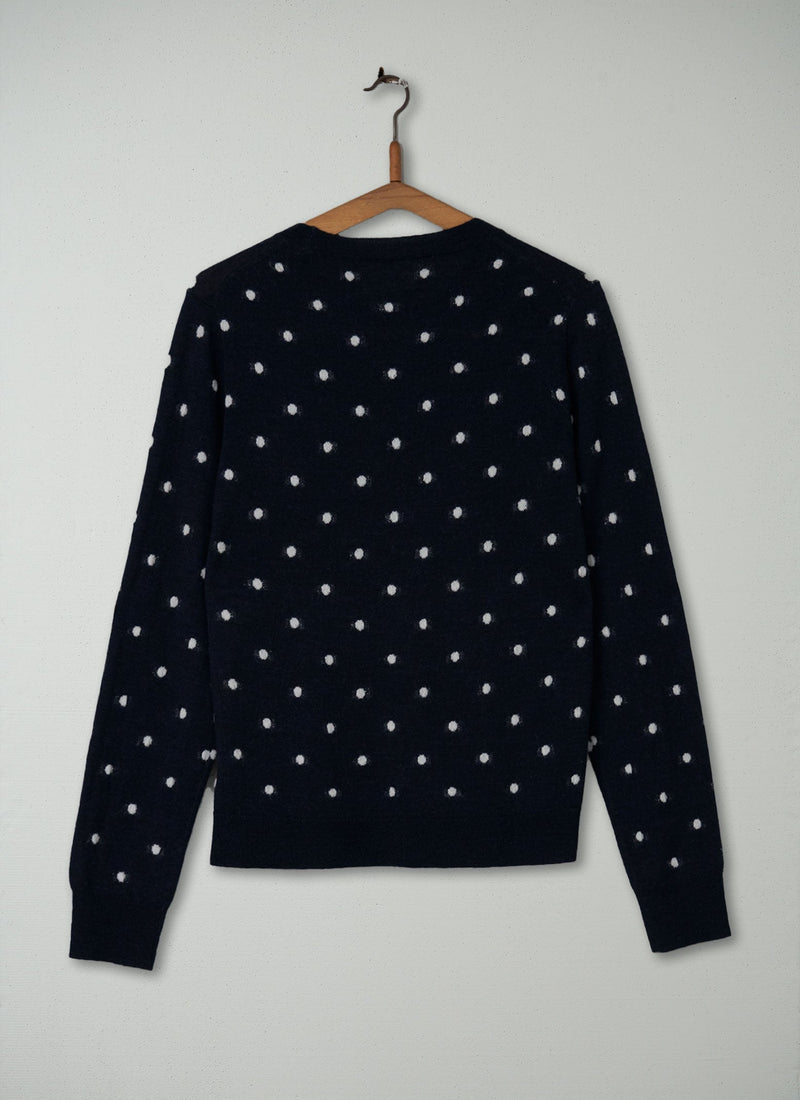 Reworn Merino Neat Sweater Size M (154) | Navy/Ecru