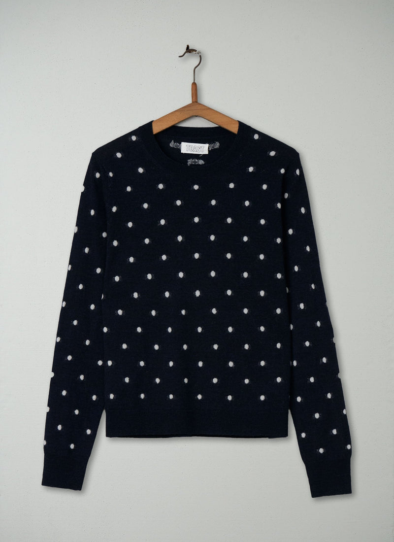 Reworn Merino Neat Sweater Size M (154) | Navy/Ecru