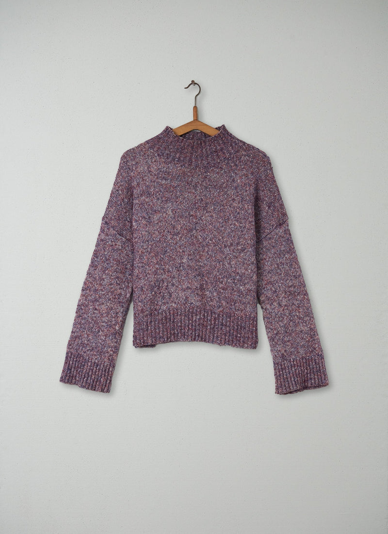 Reworn Alpaca Cotton Sweater Size XS (036) | Aubergine Melange