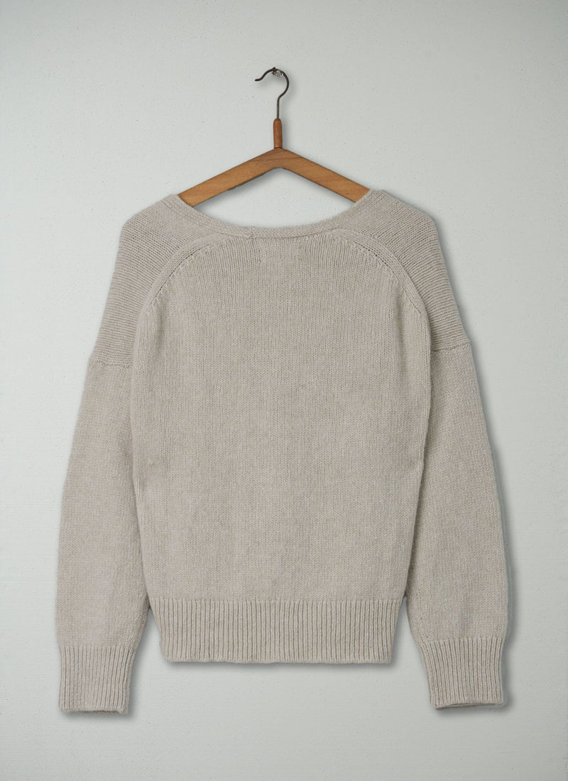 Reworn Merino V Neck Sweater Size M (162) | Oatmeal