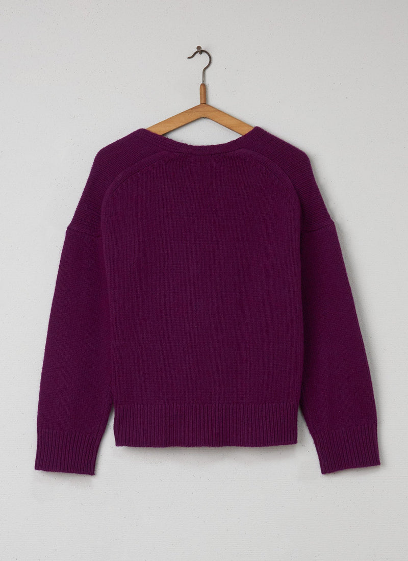 Reworn Merino V Neck Sweater Size S (026) | Dark Magenta