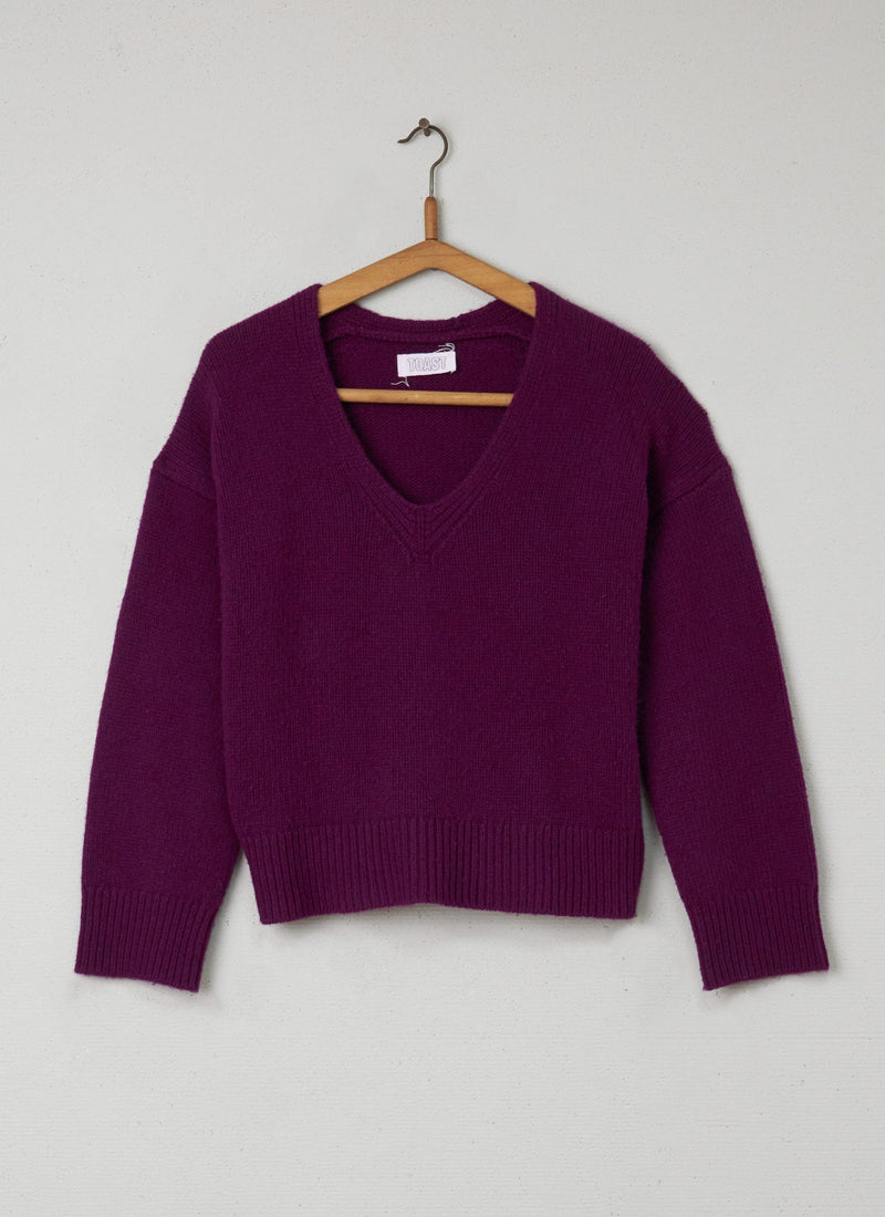 Reworn Merino V Neck Sweater Size S (026) | Dark Magenta
