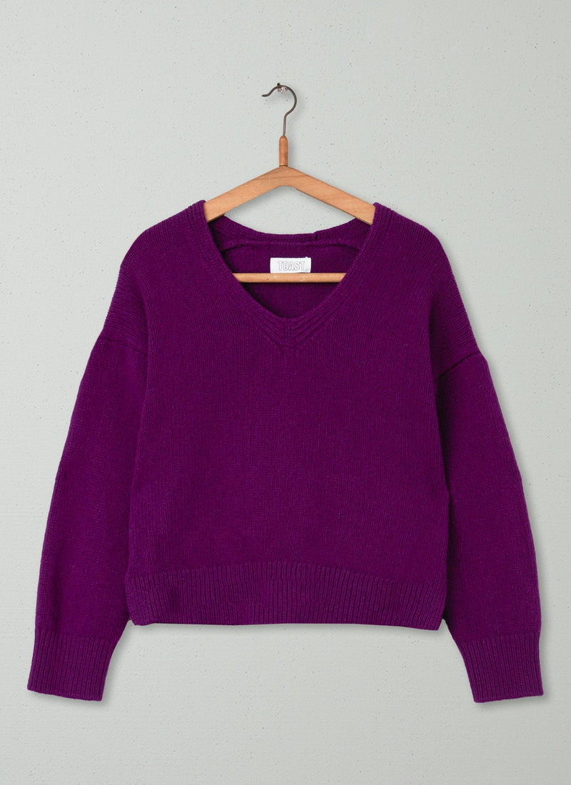 Reworn Merino V Neck Sweater Size XS (171) | Dark Magenta