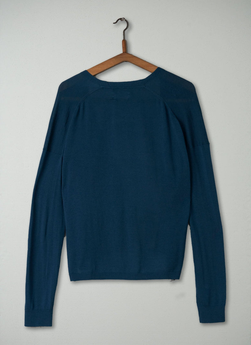 Reworn Merino Boxy Cardigan Size M (159) | Teal