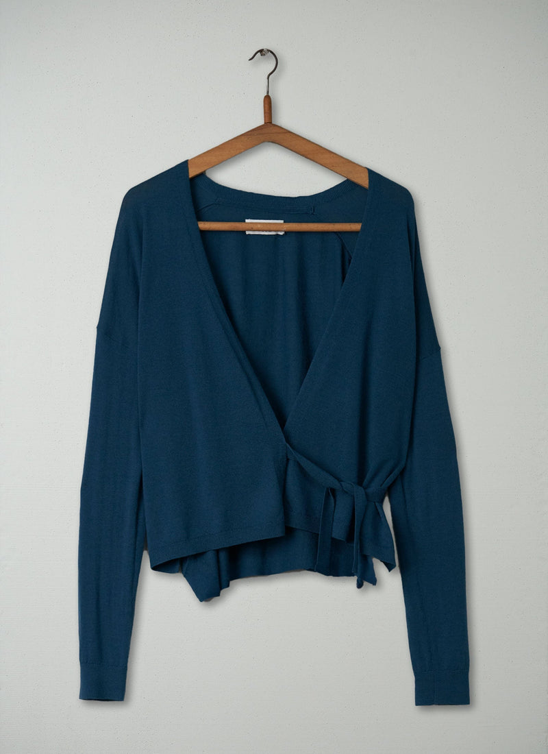 Reworn Merino Boxy Cardigan Size M (159) | Teal