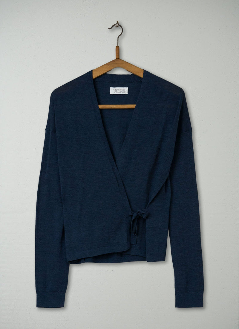 Reworn Merino Wrap Cardigan Size S (452) | Slate Blue