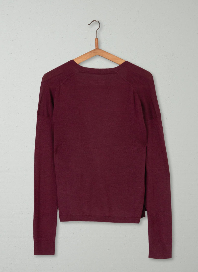 Reworn Merino Boxy Cardigan Size S (153) | Wine