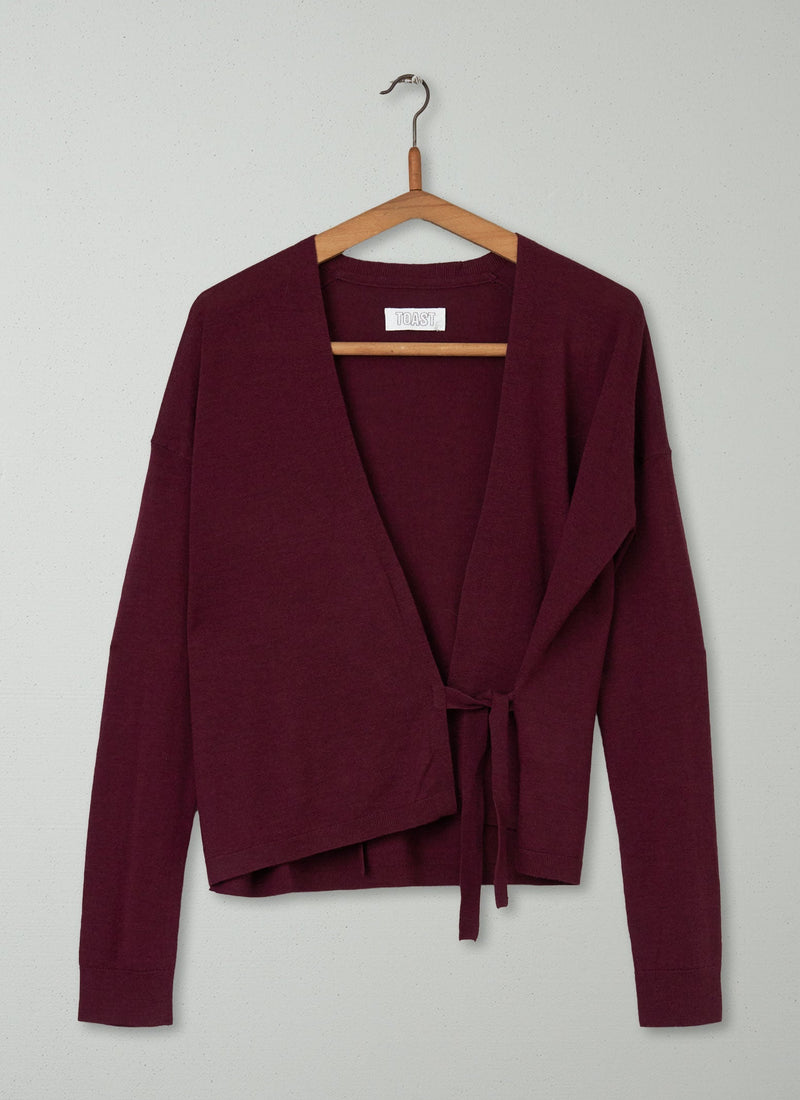 Reworn Merino Boxy Cardigan Size S (153) | Wine