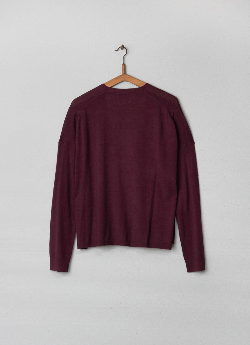 Reworn Merino Boxy Cardigan Size XL (009) | Wine
