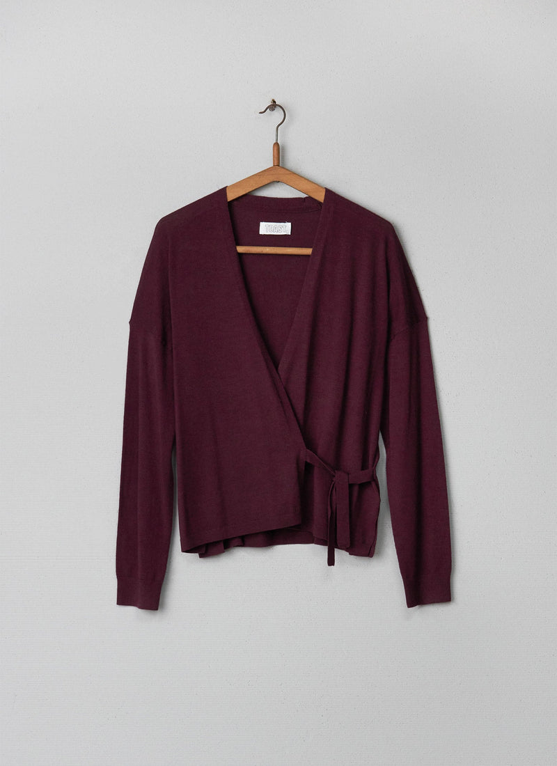 Reworn Merino Boxy Cardigan Size XL (009) | Wine