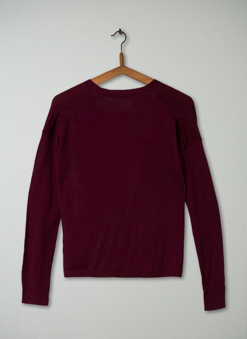 Reworn Lightweight Merino Cardigan Size XS (126) | Wine