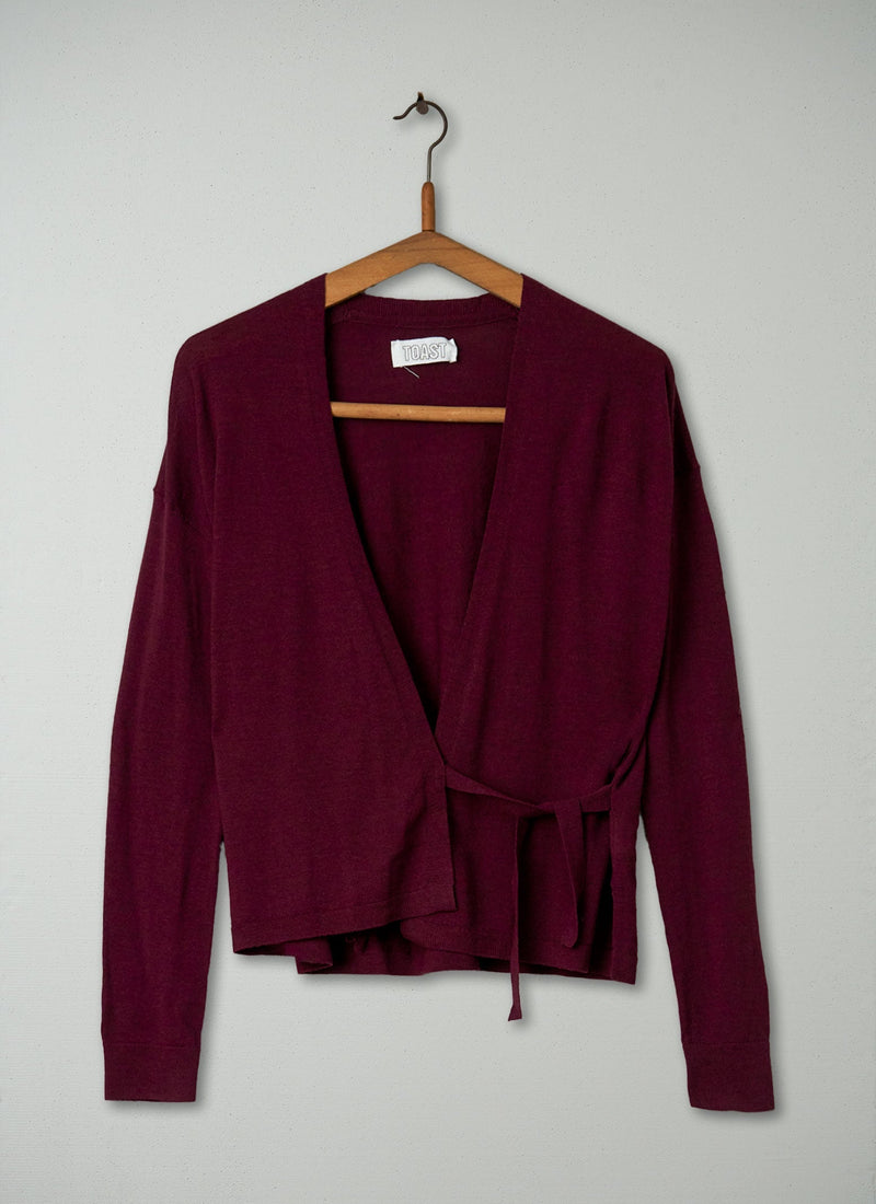 Reworn Lightweight Merino Cardigan Size XS (126) | Wine