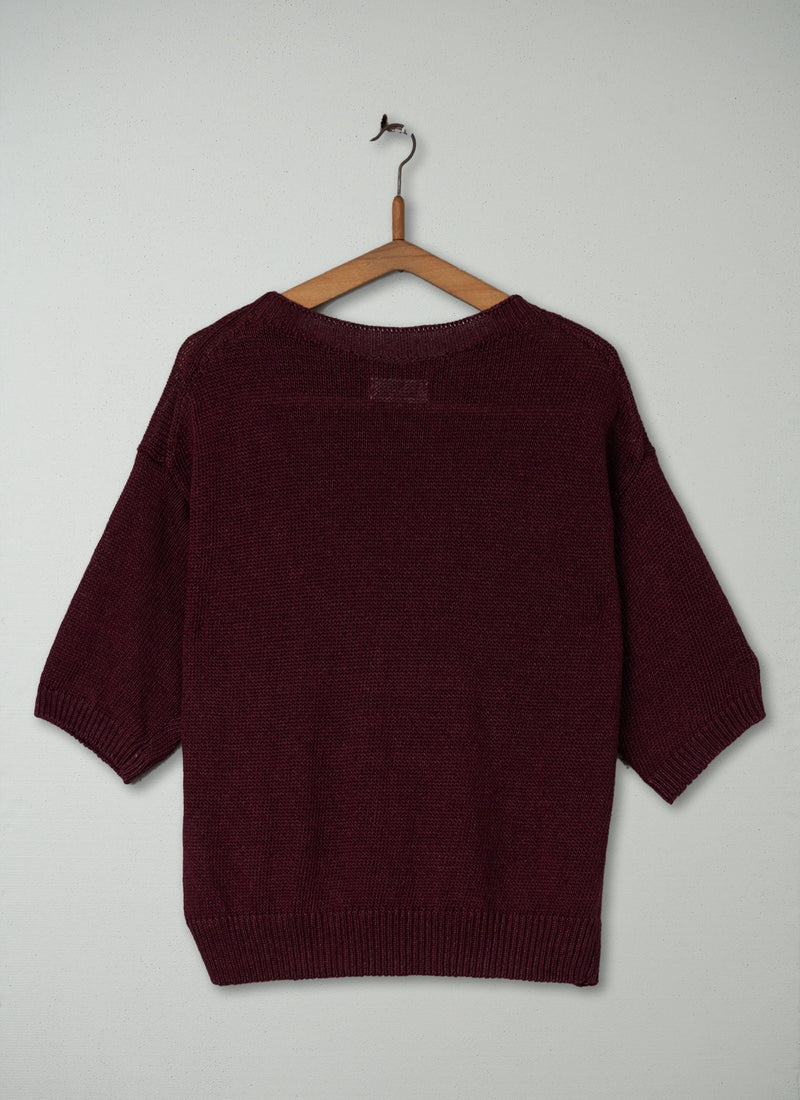 Reworn Half Sleeve Linen Sweater Size M (155) | Plum