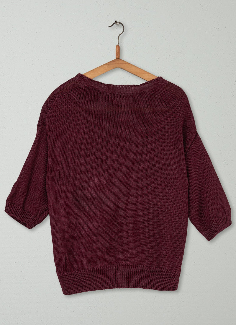 Reworn Half Sleeve Linen Sweater Size M (177) | Wine