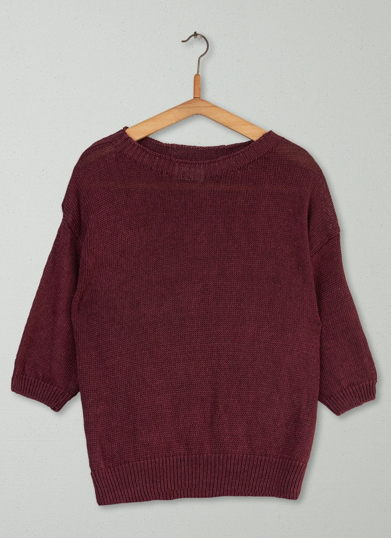 Reworn Half Sleeve Linen Sweater Size M (177) | Wine