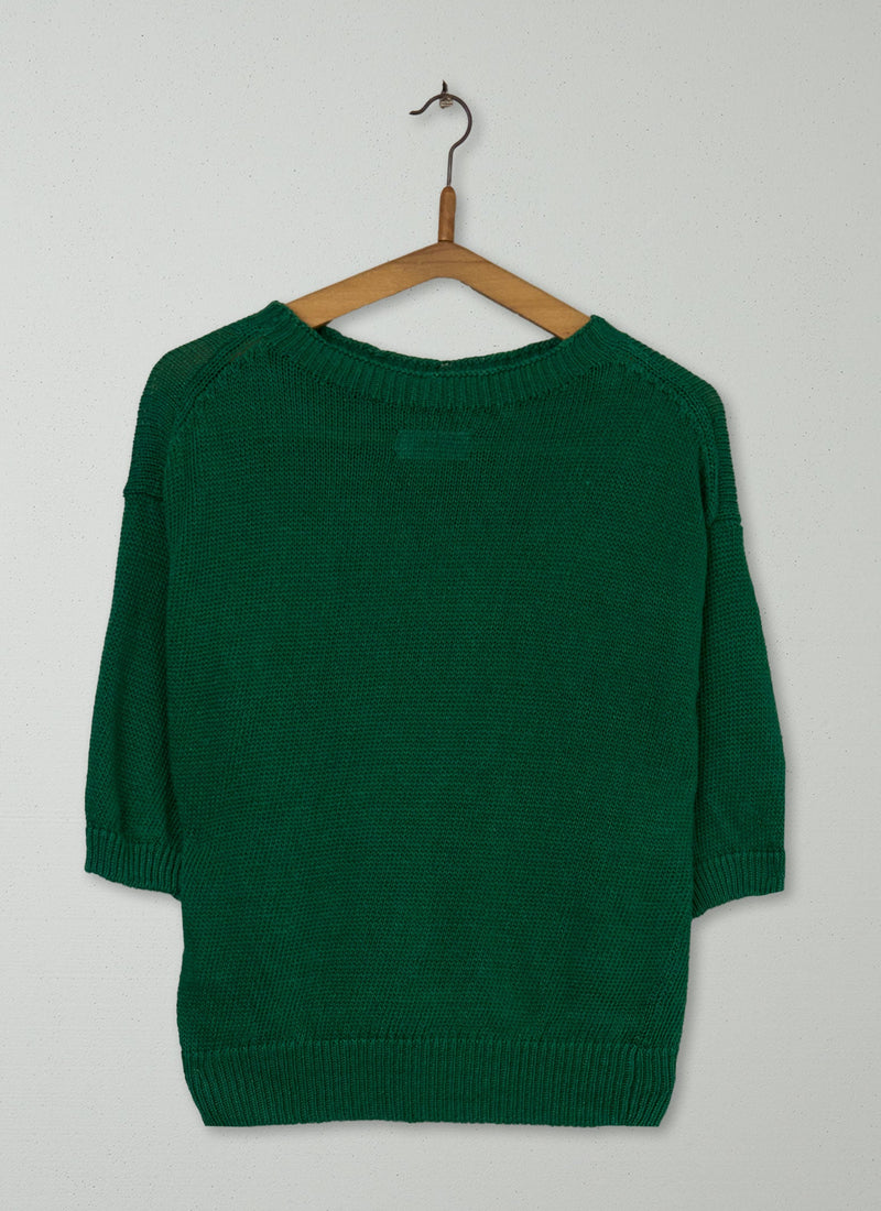Reworn Half Sleeve Linen Sweater Size S (413) | Spring Green