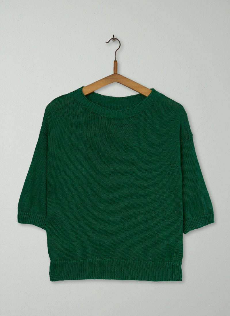 Reworn Half Sleeve Linen Sweater Size S (413) | Spring Green