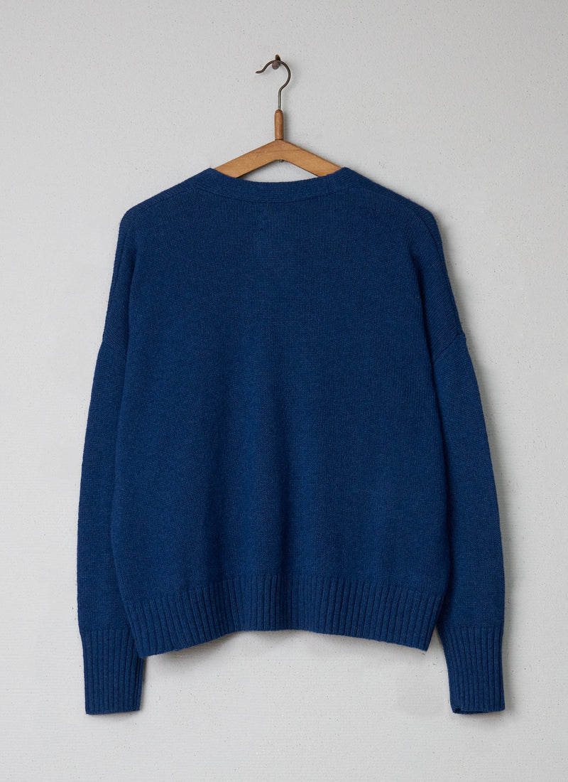 Reworn Wool Cotton Cardigan Size S/M (013) | Ink Blue