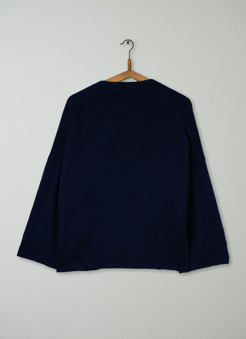Reworn Merino Wrap Cardigan Size L (583) | Navy
