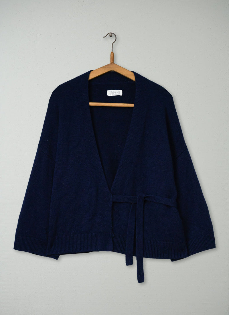 Reworn Merino Wrap Cardigan Size L (583) | Navy