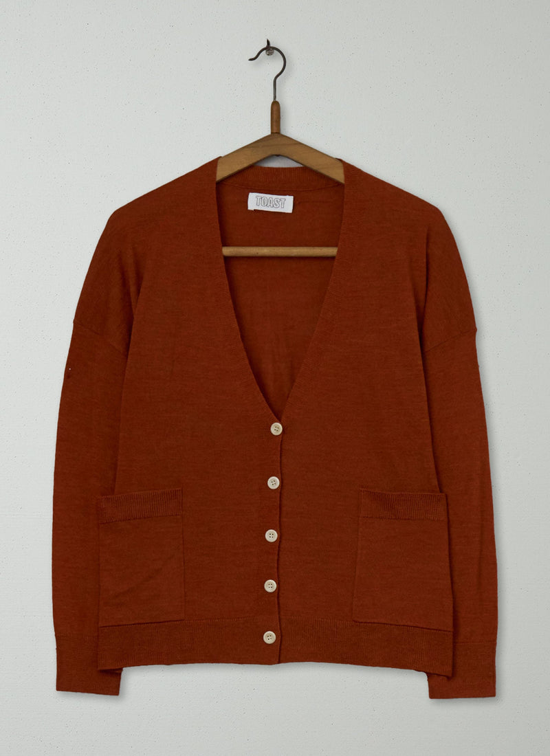 Reworn Lightweight Merino Cardigan Size M (416) | Pumpkin