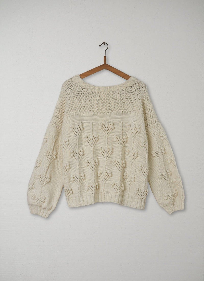 Reworn Bobble Knit Sweater Size M (033) | Ecru