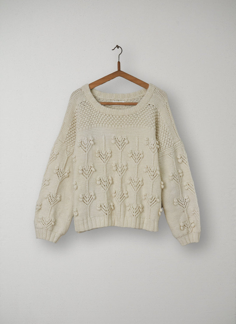 Reworn Bobble Knit Sweater Size M (033) | Ecru
