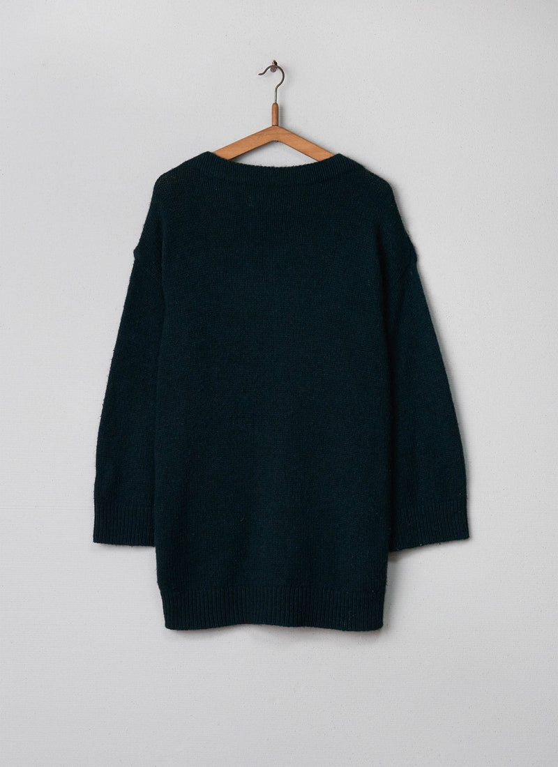 Reworn Button Shoulder Sweater Size M (015) | Forest Green