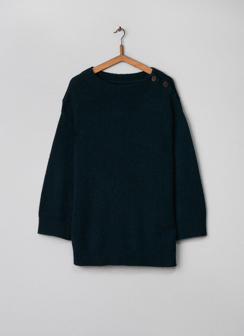 Reworn Button Shoulder Sweater Size M (015) | Forest Green