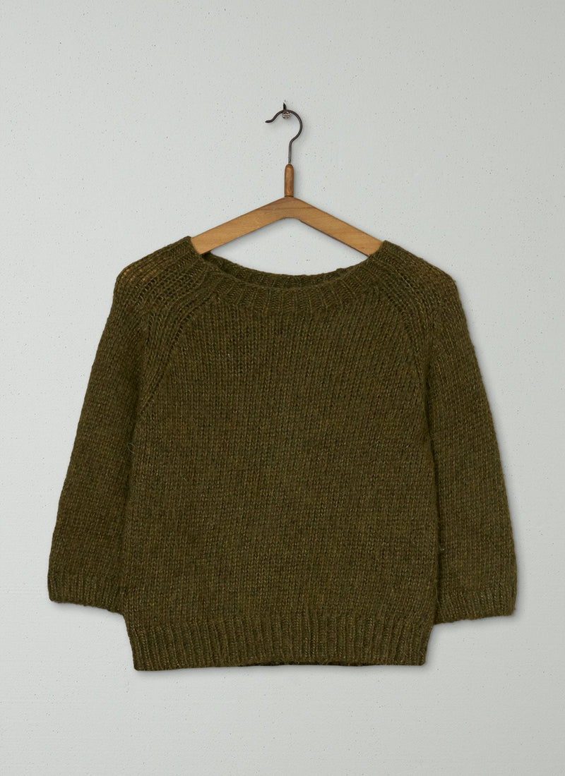 Reworn Alpaca Short Sleeved Sweater Size XS (359) | Olive