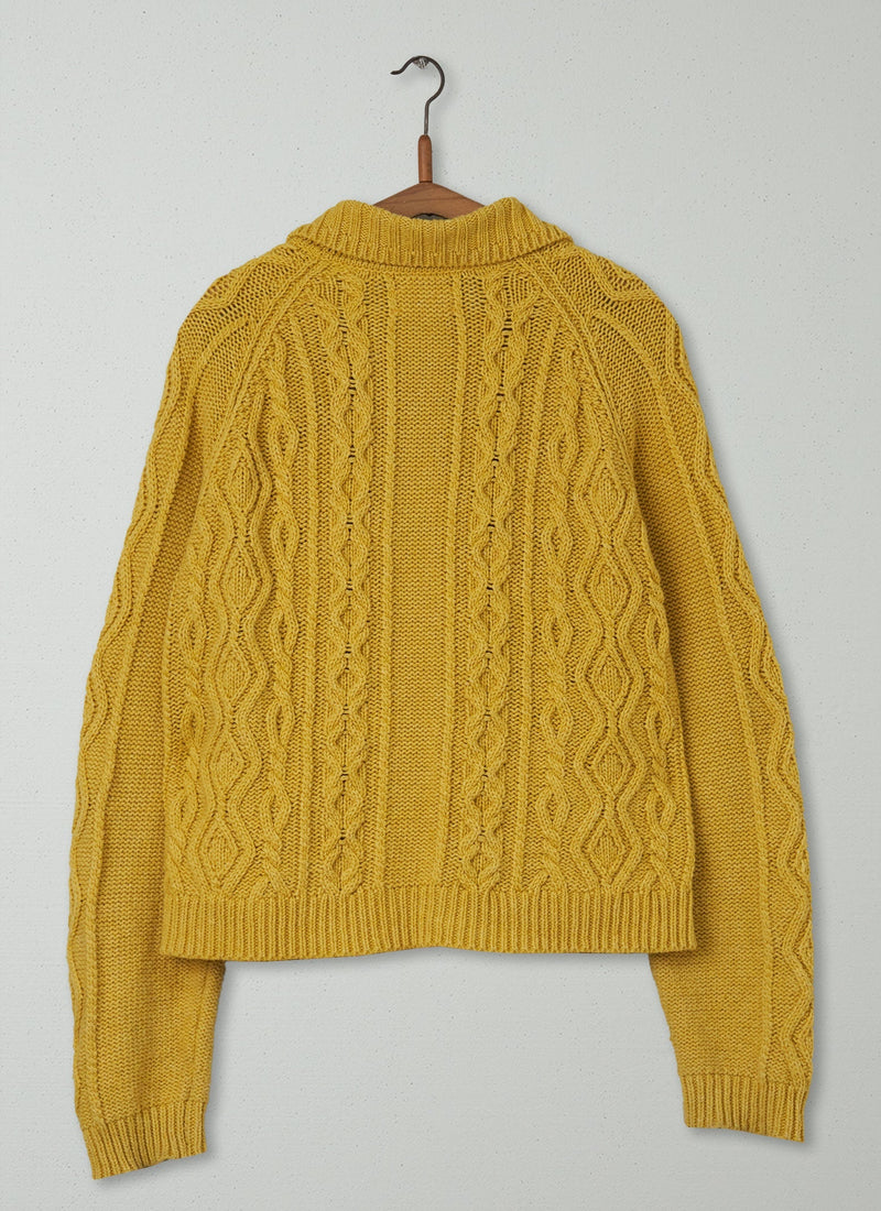 Reworn Wool Cotton Collared Cardigan Size M (180) | Pale Gold