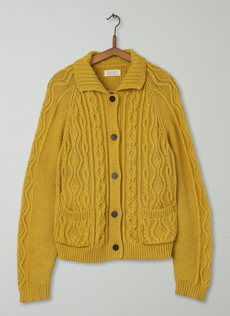 Reworn Wool Cotton Collared Cardigan Size M (180) | Pale Gold