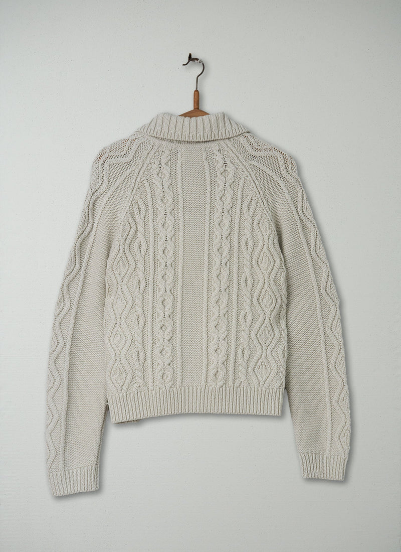 Reworn Wool Cotton Collared Cardigan S (157) | Chalk