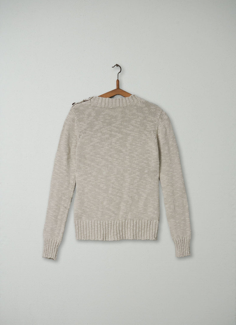 Reworn Cotton Slub Sweater Size S (073) | Bone