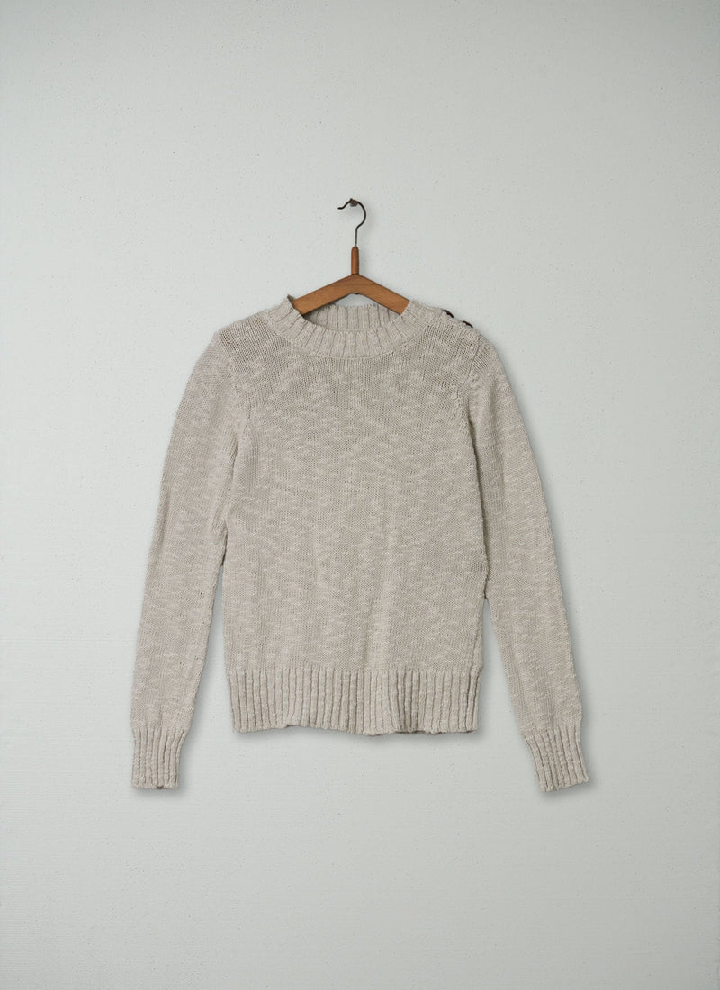Reworn Cotton Slub Sweater Size S (073) | Bone
