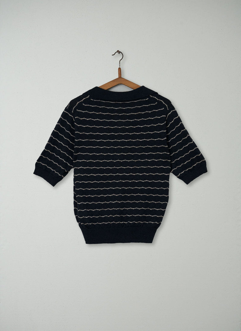 Reworn Stripe Sweater Size M (090) | Navy/Oat