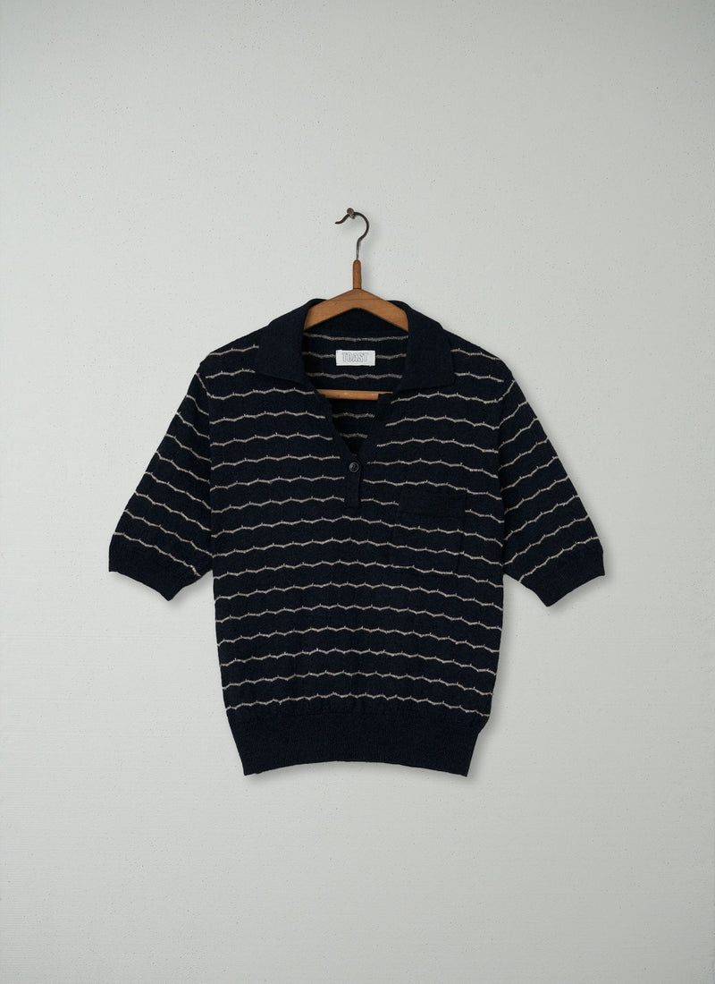Reworn Stripe Sweater Size M (090) | Navy/Oat